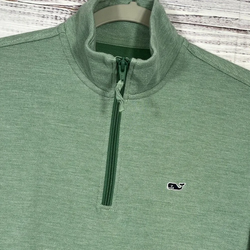 Vineyard Vines 1/4 Zip Sweater Mens Size XS Green Pullover Whale Logo Preppy